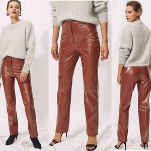 Aritzia Wilfred Rust brown tempest high rise vinyl pants high waisted Sz 4 NWOT